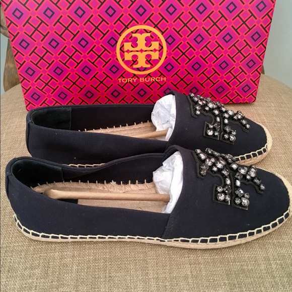 Tory Burch Ines Embellished Logo Flat Casual Canvas Espadrille, Sz 8 - Picture 4 of 13